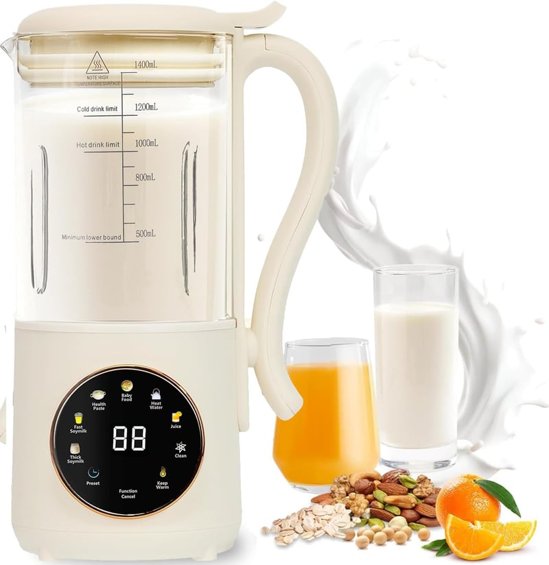 JAOGAUS 1400ml Növényi Tejkészítő Gép 12 Pengés Mandulatej Szójatej Készítéshez