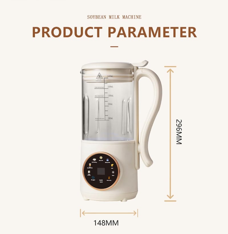 JAOGAUS 1400ml Növényi Tejkészítő Gép 12 Pengés Mandulatej Szójatej Készítéshez