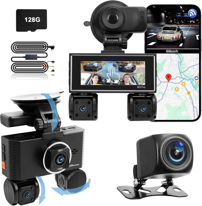 JAOGAUS 360° fedélzeti kamera, 4x1080P HD, WiFi/GPS, 24 órás parkolás mód