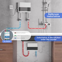 Încălzitor de apă electric instant JAOGAUS 6000 W, afișaj LED pentru temperatură, 230 V, pentru bucătărie și duș, fără ștecher, rezistent la presiune, încălzire rapidă 6