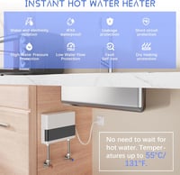 Încălzitor de apă electric instant JAOGAUS 6000 W, afișaj LED pentru temperatură, 230 V, pentru bucătărie și duș, fără ștecher, rezistent la presiune, încălzire rapidă 4