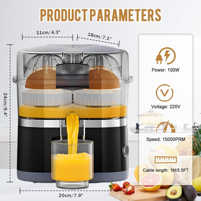 JAOGAUS elektromos citrusprés 100W dupla fejjel, narancsprés, citromprés