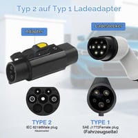 Adaptor cablu de încărcare JAOGAUS EV, mufă Type 2 (IEC 62196) – priză Type 1 (SAE J1772), 32A 250V 7.2KW, convertor conector stație de încărcare mașină electrică cu clips 2