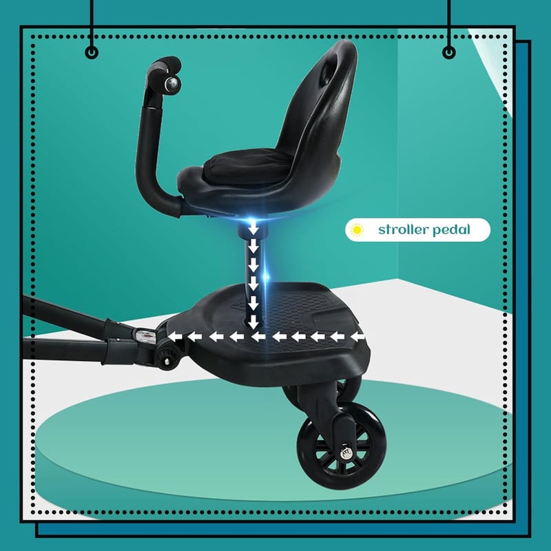 JAOGAUS Univerzális Babakocsira Szerelhető Lépcsőzőlap Üléssel - Fekete Buggy Board Testvéreknek, 99% Babakocsi Kompatibilis