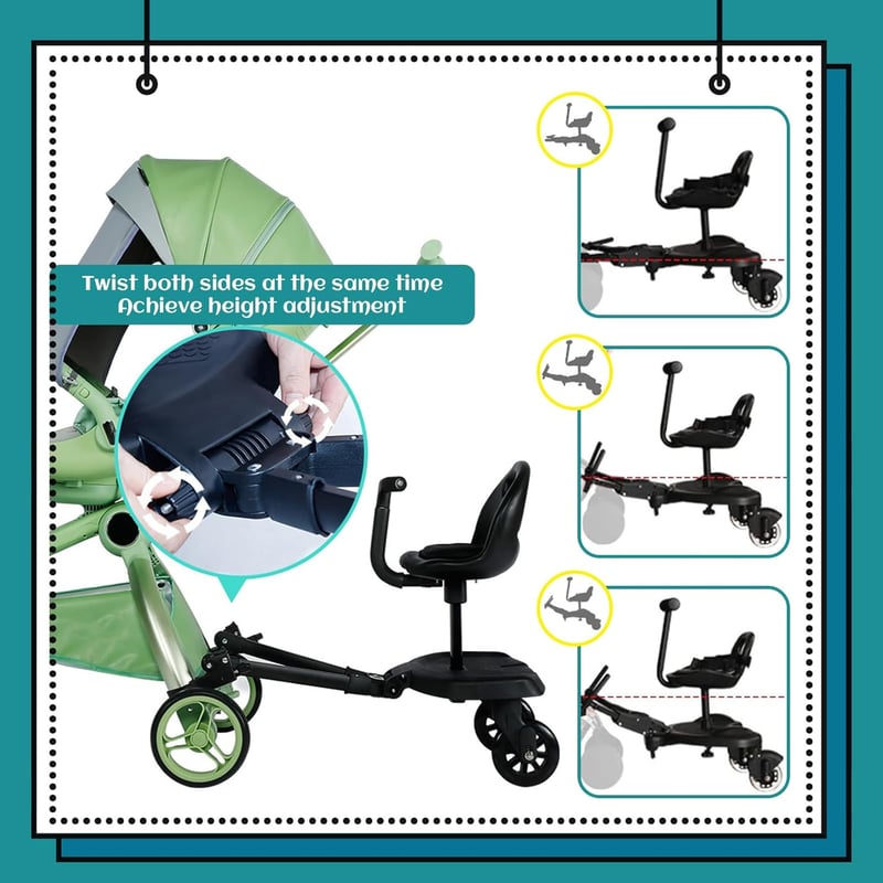JAOGAUS Univerzális Babakocsira Szerelhető Lépcsőzőlap Üléssel - Fekete Buggy Board Testvéreknek, 99% Babakocsi Kompatibilis