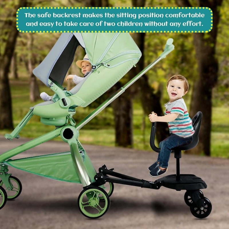JAOGAUS Univerzális Babakocsira Szerelhető Lépcsőzőlap Üléssel - Fekete Buggy Board Testvéreknek, 99% Babakocsi Kompatibilis