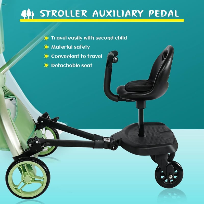 JAOGAUS Univerzális Babakocsira Szerelhető Lépcsőzőlap Üléssel - Fekete Buggy Board Testvéreknek, 99% Babakocsi Kompatibilis