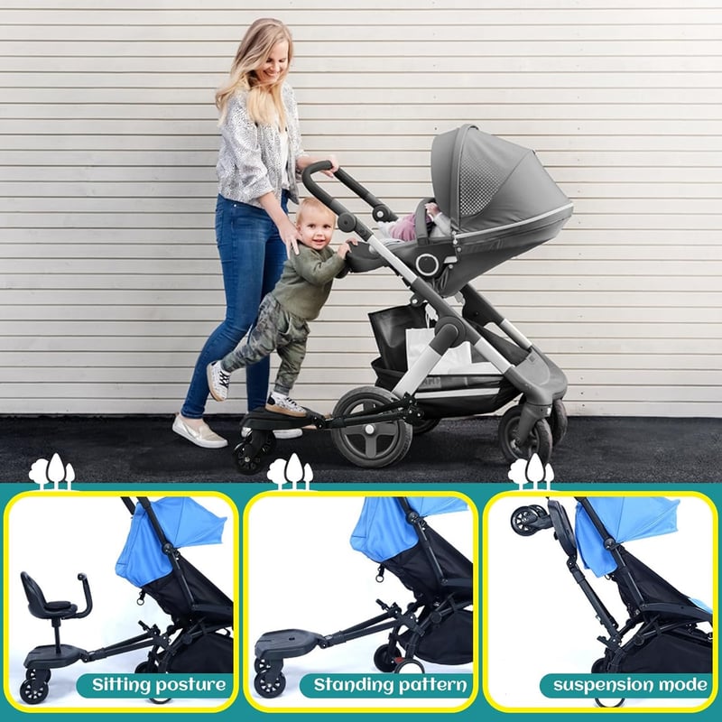 JAOGAUS Univerzális Babakocsira Szerelhető Lépcsőzőlap Üléssel - Fekete Buggy Board Testvéreknek, 99% Babakocsi Kompatibilis