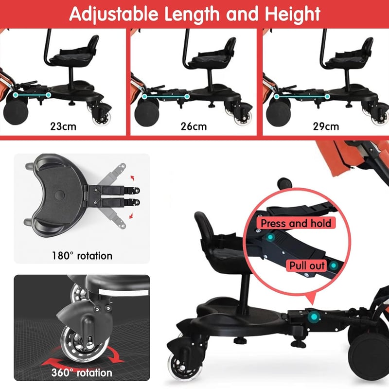 JAOGAUS Univerzális Buggy Board Ülésével 2-6 Éves Gyerekeknek, 25 kg Terhelhetőség