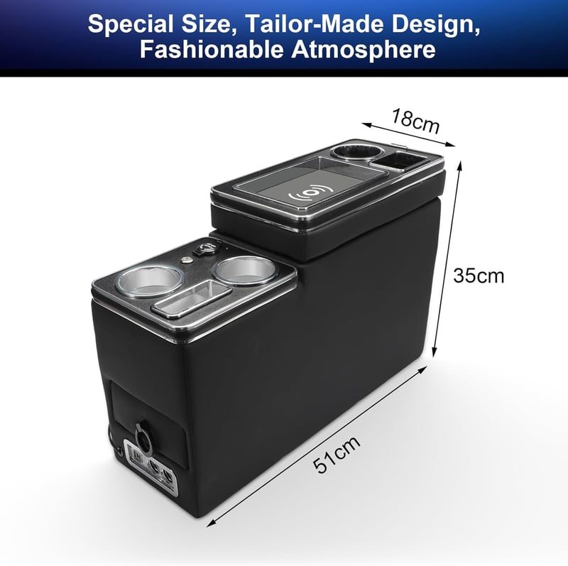 JAOGAUS VW T5 T6 T6.1 Középkonzol Tárolóval Vezeték Nélküli Töltéssel USB LED