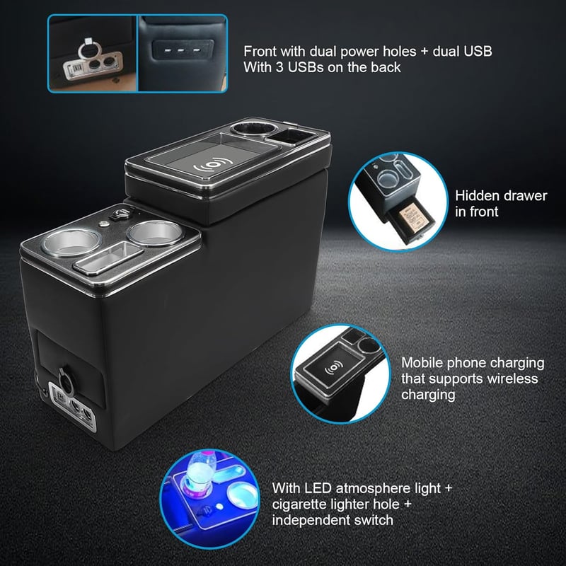 JAOGAUS VW T5 T6 T6.1 Középkonzol Tárolóval Vezeték Nélküli Töltéssel USB LED
