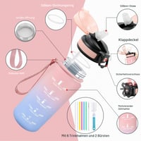 Fľaša na vodu JAPORIA 500 ml, bez BPA, so slamkou, vhodná aj na sýtené nápoje, nepriepustná, s časovým označením, jednoduché čistenie, ideálna na turistiku 2