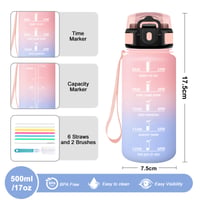 Fľaša na vodu JAPORIA 500 ml, bez BPA, so slamkou, vhodná aj na sýtené nápoje, nepriepustná, s časovým označením, jednoduché čistenie, ideálna na turistiku 5