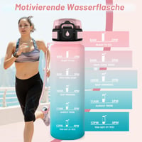 Sticlă sport JAPORIA de 1 litru, cu pai și marcaj de timp, etanșă, potrivită și pentru băuturi carbogazoase, ideală pentru fitness și yoga 4