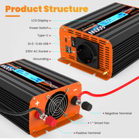 JARXIOKE 600W Színuszos Feszültségátalakító 12V-230V - Autós Inverter LCD Kijelzővel, EU Csatlakozóval, Napelemes Rendszerekhez 3