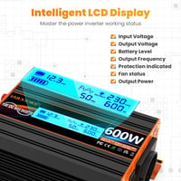 JARXIOKE 600W Színuszos Feszültségátalakító 12V-230V - Autós Inverter LCD Kijelzővel, EU Csatlakozóval, Napelemes Rendszerekhez 2