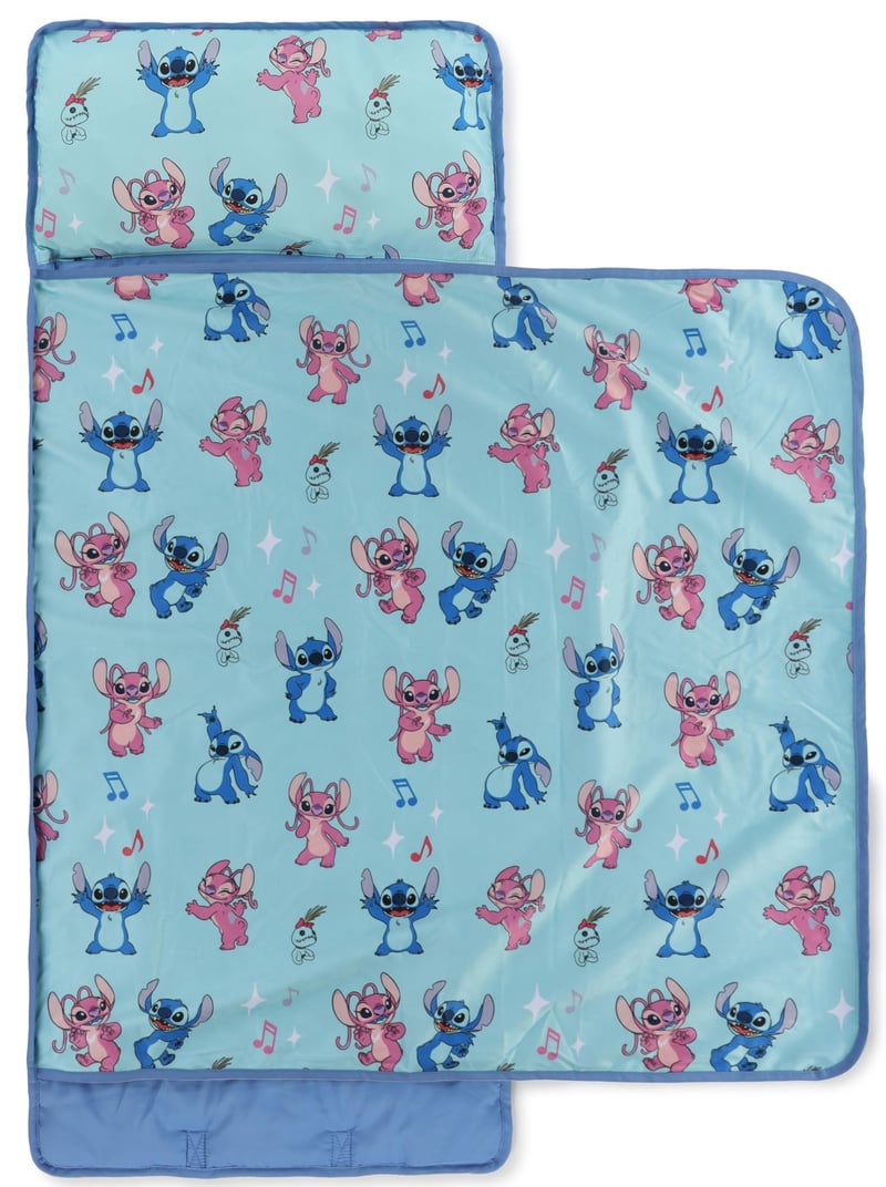 Detská spacia podložka Jay Franco Disney Lilo a Stitch so zabudovaným vankúšom a prikrývkou – mäkký spací vak z mikrovlákna 51 x 117 cm