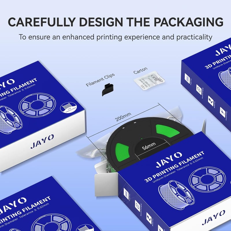 JAYO PLA Filament 1.75 mm 3D Nyomtatóhoz - Szürke, 1.1 kg Tekercs, Precíz Méretpontosság, Tisztán Tekert Szál, 3D Nyomtatás