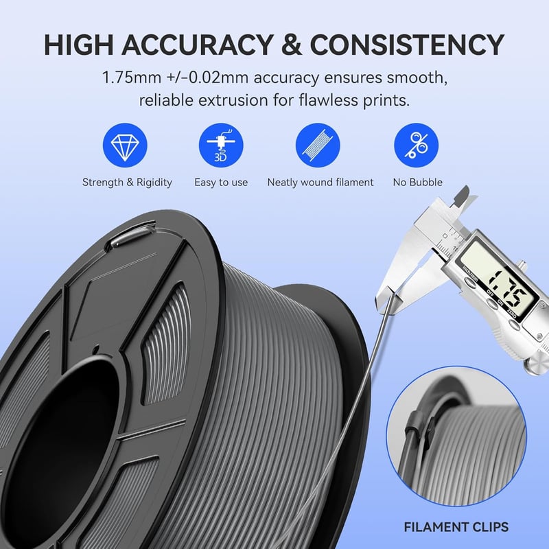 JAYO PLA Filament 1.75 mm 3D Nyomtatóhoz - Szürke, 1.1 kg Tekercs, Precíz Méretpontosság, Tisztán Tekert Szál, 3D Nyomtatás