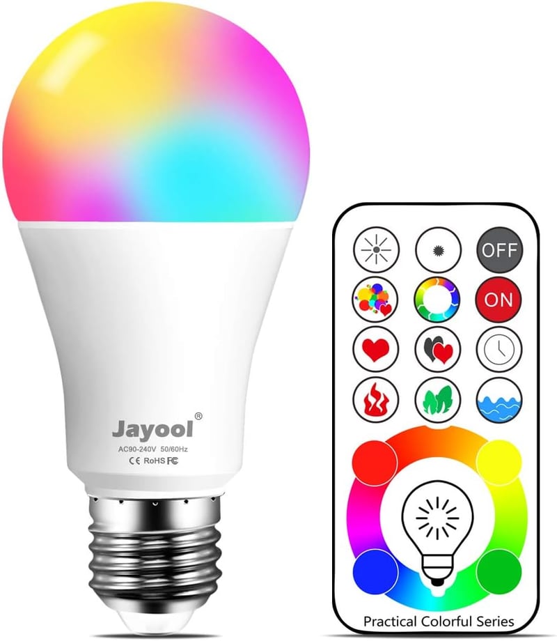 Jayool 10W E27 RGBW LED izzó távirányítóval, színváltó, időzítés, 120 szín