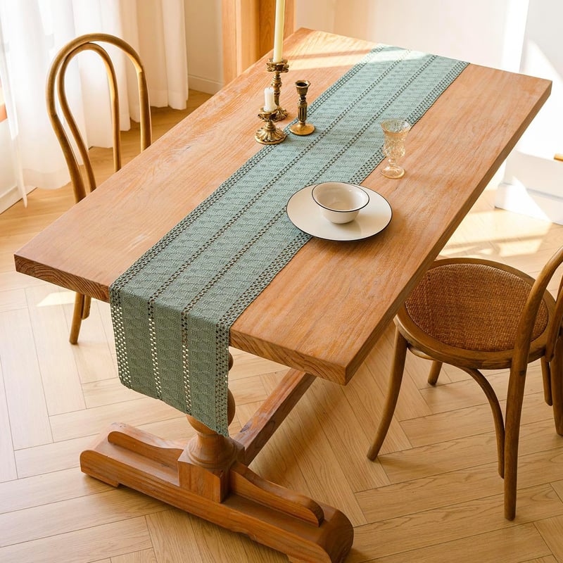 Jayusaror Zöld Makramé Asztali Futó 30x140cm Boho Farmhouse Stílusú - 30 x 140 cm, Sage Green