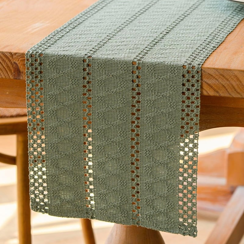 Jayusaror Zöld Makramé Asztali Futó 30x140cm Boho Farmhouse Stílusú - 30 x 140 cm, Sage Green