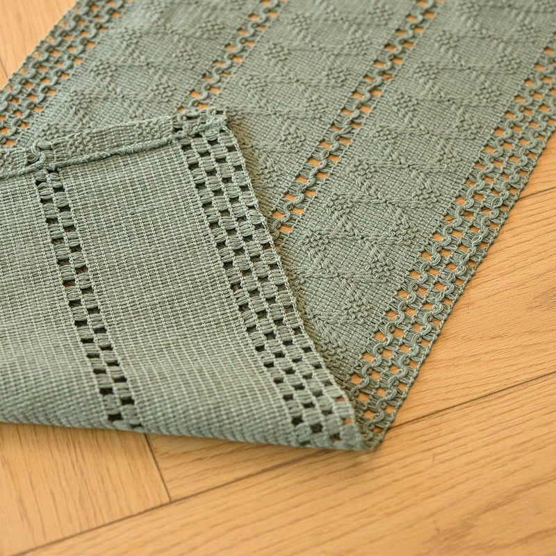 Jayusaror Zöld Makramé Asztali Futó 30x140cm Boho Farmhouse Stílusú - 30 x 140 cm, Sage Green