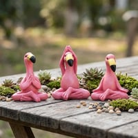 JazRvr Flamingo Dekoracija za vrt i dnevni boravak, set figura za jogu s 3 poze flaminga, ružičasti vrtni ukras 3