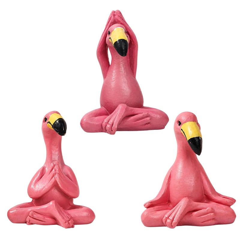JazRvr Flamingo Dekoracija za vrt i dnevni boravak, set figura za jogu s 3 poze flaminga, ružičasti vrtni ukras