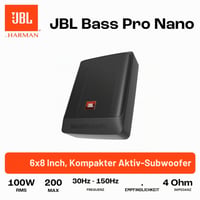 Aktívny kompaktný subwoofer do auta JBL BassPro Nano pod sedadlo, 15x20 cm, 200W, čierny set 6