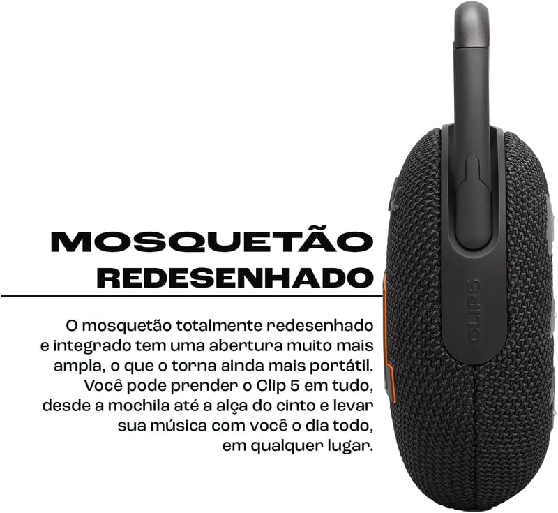 JBL Clip 5 Fekete Hordozható Bluetooth Hangszóró Vízálló Porálló 12 Óra Üzemidő - Black