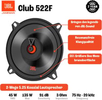 JBL Club 522F 2-utas autóhifi hangszóró szett 135W fekete 13cm - Single, Club 3