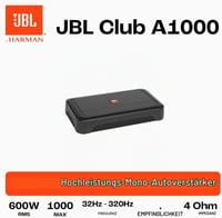 Monoblokový zosilňovač JBL Club A1000 - 1-kanálový mono zosilňovač pre subwoofer do auta - 1000 Wattov RMS pri 2 Ohm - pre subwoofer do auta 6