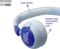 Káblové detské slúchadlá na uši JBL Junior 320 modré s mikrofónom, JBL Safe Sound, 12 mm mäkkými vankúšikmi a nálepkami 2