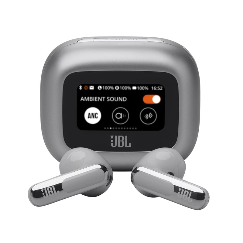 Bezdrôtové Bluetooth slúchadlá JBL Live Flex 3, s potlačením hluku, 50-hodinová výdrž batérie, odolnosť voči vode IP54, JBL Signature Sound, strieborné