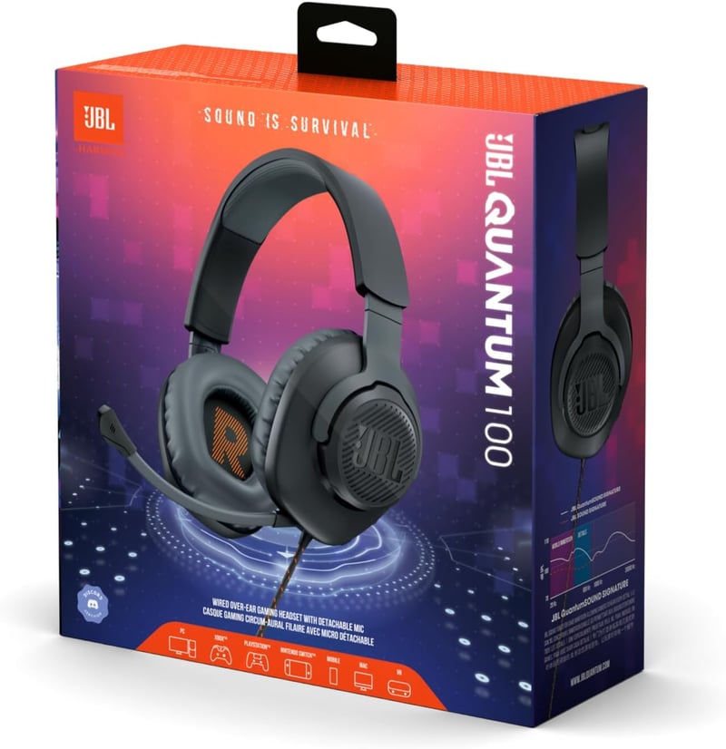 JBL Quantum 100 vezetékes gamer fejhallgató 3,5mm jack mikrofonnal - black, Quantum 100