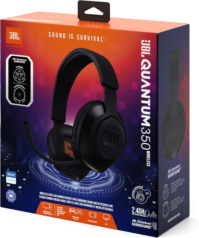 JBL Quantum 350 Wireless Gaming Headset 2.4GHz USB-C Boom Mic Fekete