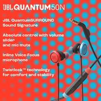 Căști Gaming cu fir JBL Quantum 50N, sunet QuantumSURROUND, Twistlock Comfort, multi-platformă, microfon, roșu-albastru 2