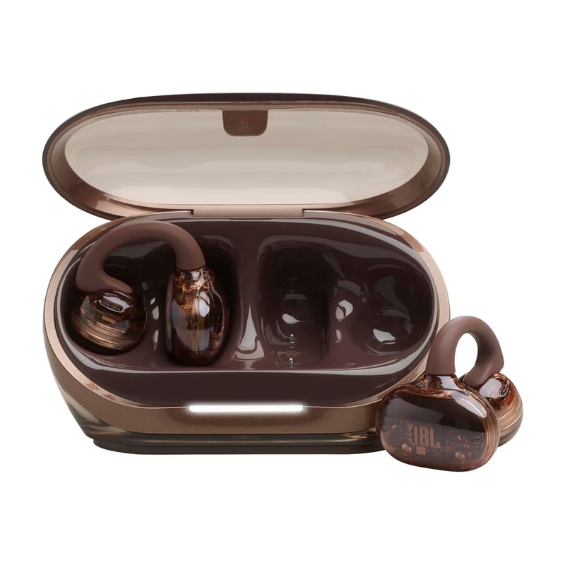 Otvorené slúchadlá JBL Soundgear Clips, farba Ghost Copper, dizajn SonicArc, 32 hodín prehrávania, odolnosť voči vode IP54, 4 mikrofóny, technológia OpenSound