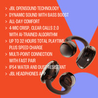 Otvorené slúchadlá JBL Soundgear Clips, Ghost Purple – dizajn SonicArc, 32 hodín prehrávania, odolnosť voči vode IP54, 4 mikrofóny, technológia OpenSound 5