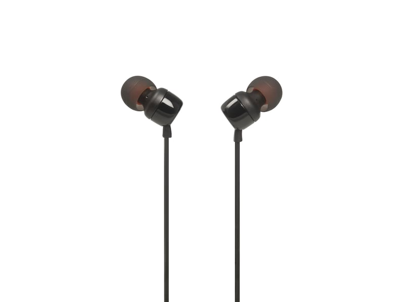 Slúchadlá do uší JBL Tune 110 s mikrofónom a diaľkovým ovládaním, plochým káblom odolným proti zamotaniu, čierne
