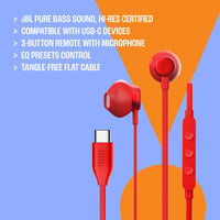 Káblové slúchadlá JBL Tune 305C v čiernej farbe s USB-C konektorom, mikrofónom a zvukom Pure Bass 4
