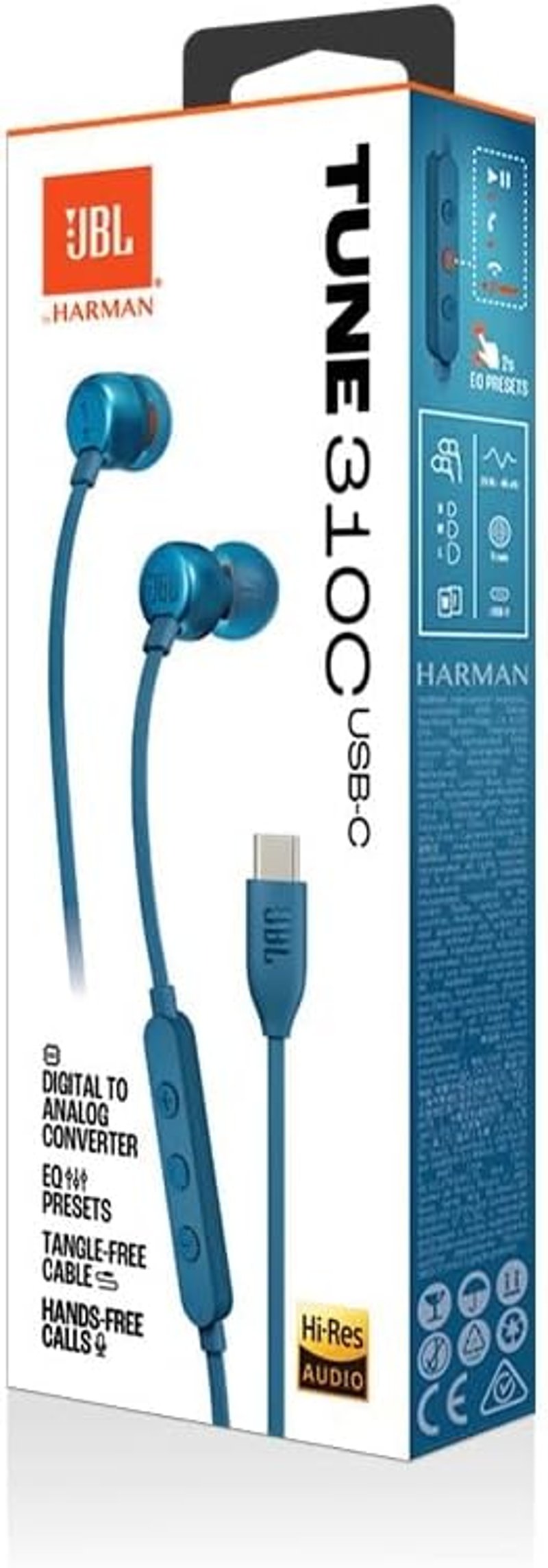 JBL Tune 310C kék vezetékes fülhallgató USB-C mikrofonnal Pure Bass hanggal - blue, Earbud tips