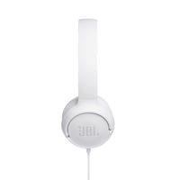 Káblové slúchadlá na uši JBL Tune 500 so vstavaným mikrofónom, hlasovým asistentom a 1-tlačidlovým diaľkovým ovládaním, biele 3