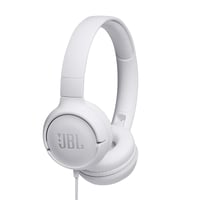 Káblové slúchadlá na uši JBL Tune 500 so vstavaným mikrofónom, hlasovým asistentom a 1-tlačidlovým diaľkovým ovládaním, biele 1