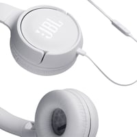 Káblové slúchadlá na uši JBL Tune 500 so vstavaným mikrofónom, hlasovým asistentom a 1-tlačidlovým diaľkovým ovládaním, biele 7