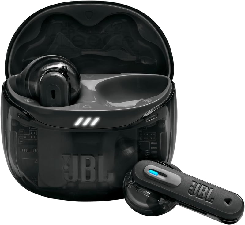 Căști True Wireless Bluetooth JBL Tune Flex 2 cu anulare activă a zgomotului, sunet spațial, protecție IP54, culoarea Ghost Black, utilizate