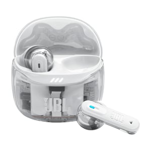 Căști in-ear wireless JBL Tune Flex 2 Ghost Bluetooth cu anulare activă a zgomotului ANC, IP54, carcasă transparentă albă, utilizate