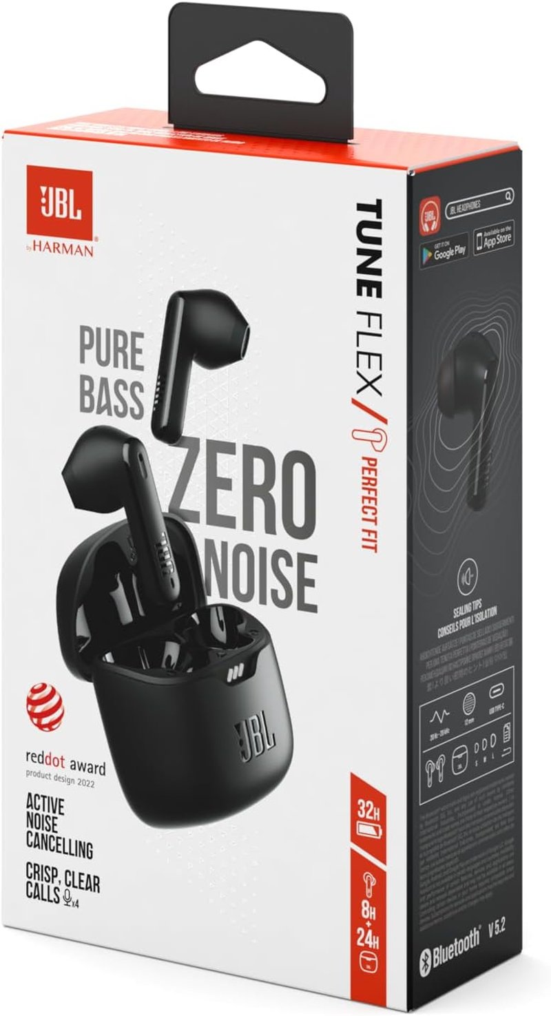 JBL Tune Flex TWS vezeték nélküli fülhallgató, zajszűrés, vízálló, fekete - Single, black