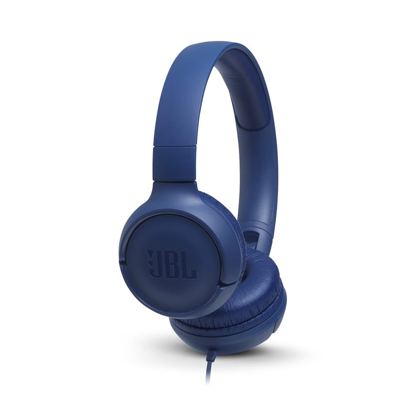 Káblové slúchadlá na uši JBL Tune500 modré – integrovaný mikrofón, 1-tlačidlový diaľkový ovládač, Alexa, 3,5 mm jack konektor